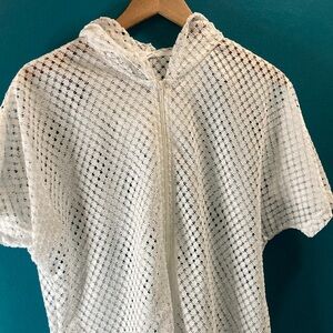 White Hooded Mesh Swim Coverup